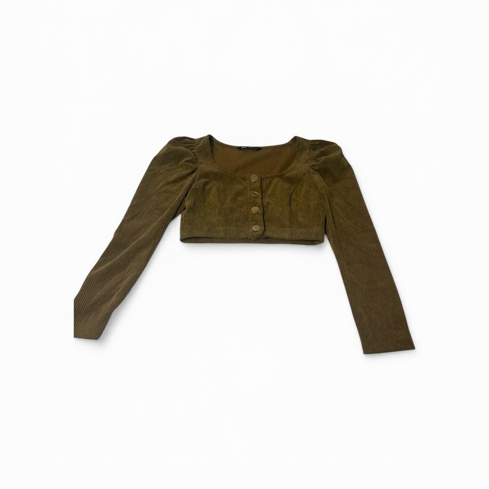 Olive Green Long Sleeve Crop Top